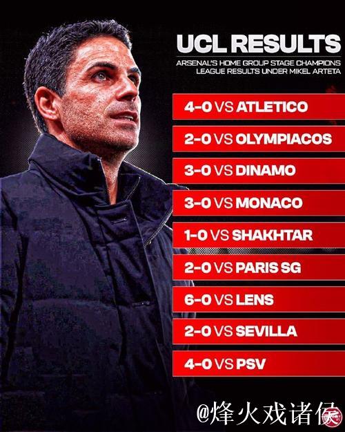 阿尔特塔执教下阿森纳主场欧冠小组赛与联赛10战全胜